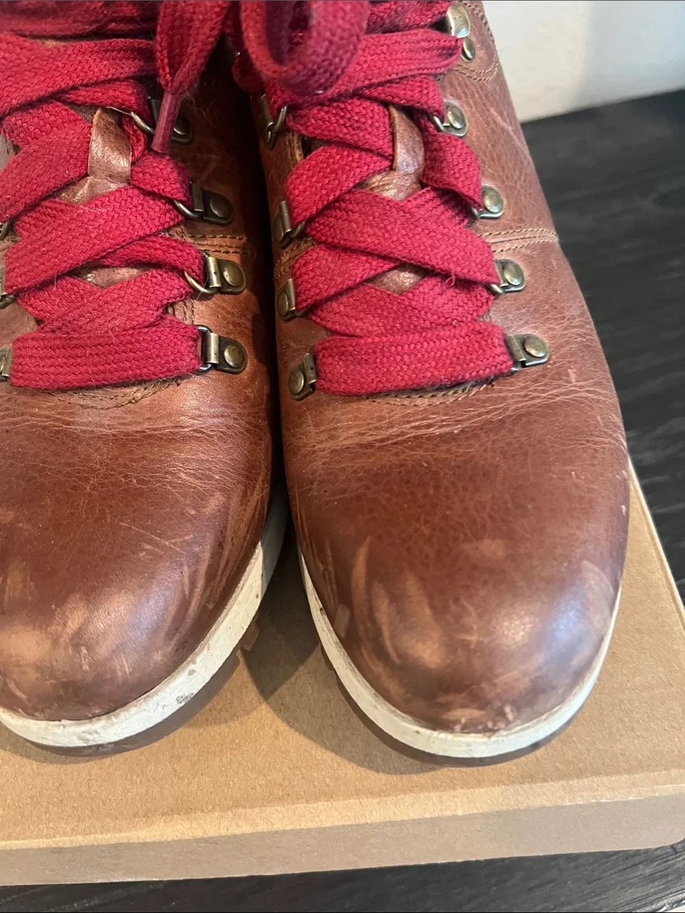 Bionica Brown Leather Boots with Red Laces
